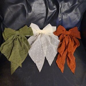 Set of Three Large Hair Bows 8 X 16 Swiss Dots